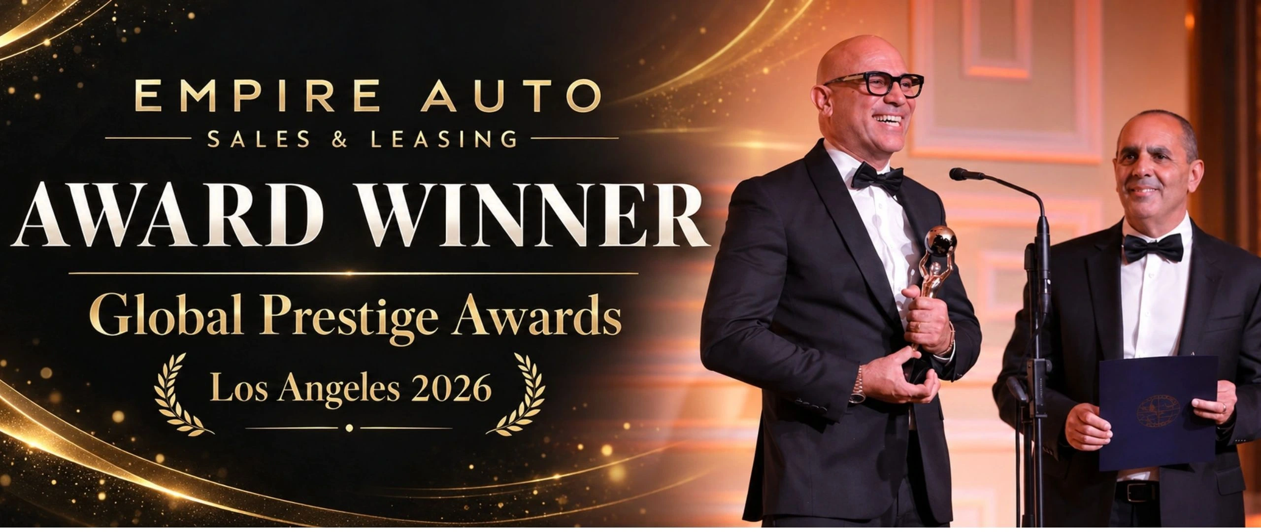 Empire Auto Sales and Leasing receiving the 2026 Global Prestige Award in Los Angeles